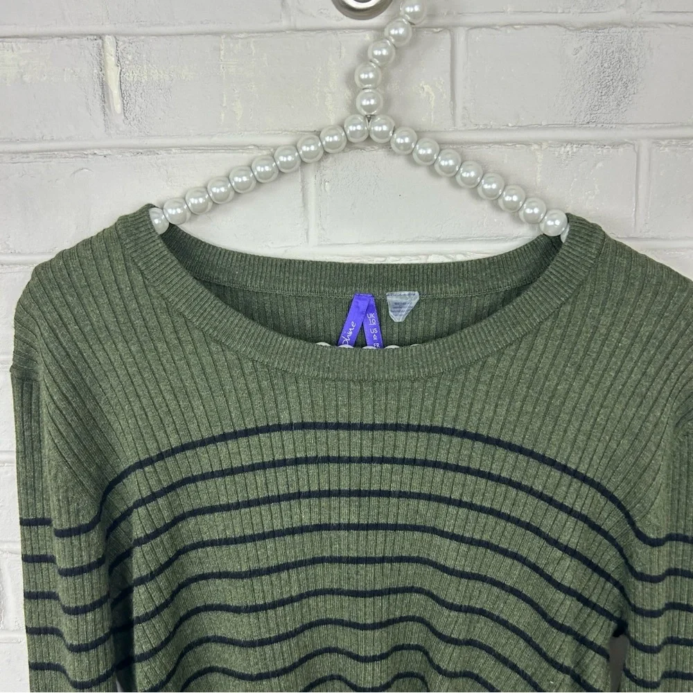 Seraphine Maternity Green Ribbed Knit Striped Cropped Sweater Size US 6